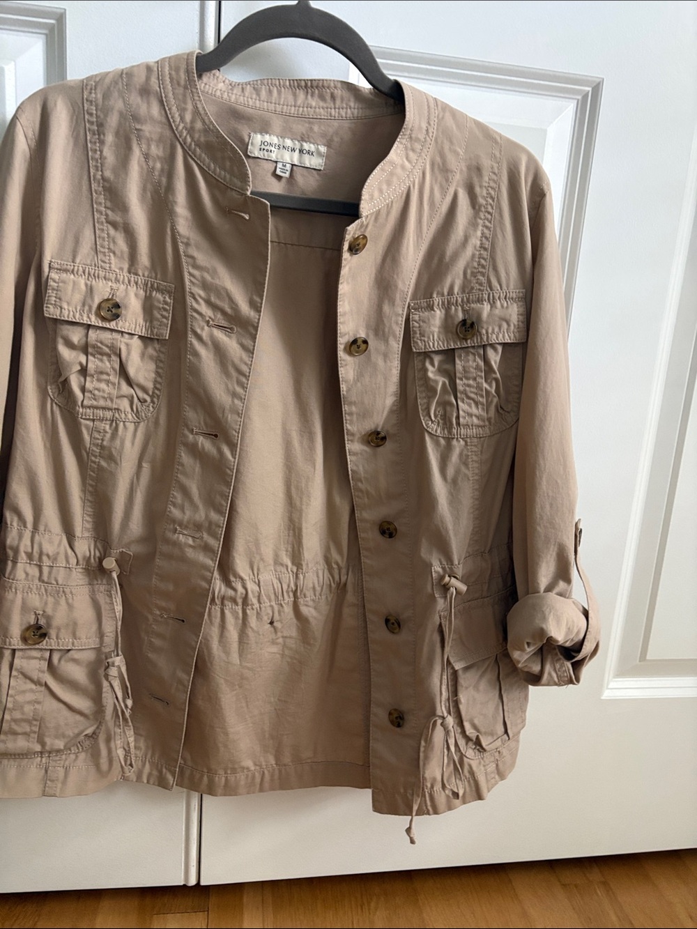Jones New York Cotton Buff Safari Jacket w/ Roll Tab Sleeves